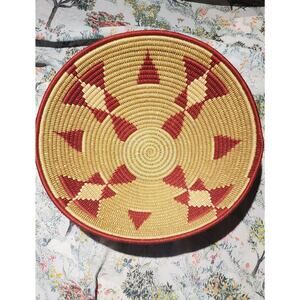 Handmade Woven Grass Coil Basket African Folk Art Bowl Wall Art 10" x 3" EUC